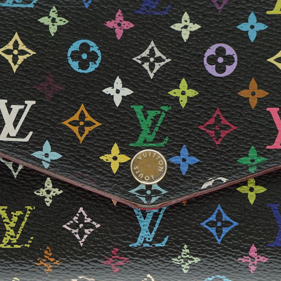 Louis Vuitton Sarah Long Wallet Portefeuille Multicolor Flap Pink Black - Picture 1 of 15